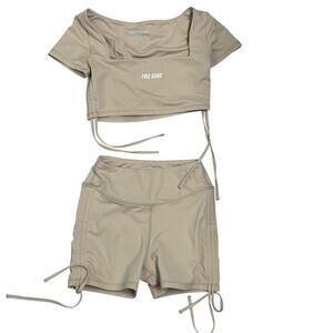 Full Send Size XS Nude Tan Athletic Set Biker Shorts Crop Top Athleisure